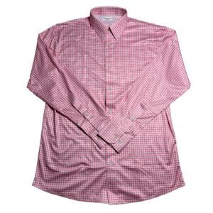 Collars and Co Mens Button Down Shirt Size M Pink Gingham Polo Structured Collar